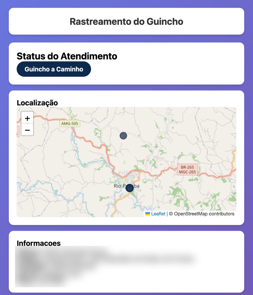 Página de rastreio BaseWay com o guincho no mapa